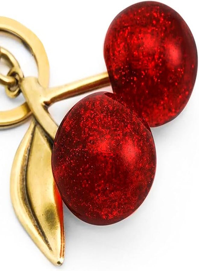 general Glitter Cherry Bag Charm with KeyRing and Clip Sparkling Resin Metal Accessory for Purses and Bags - Image 2