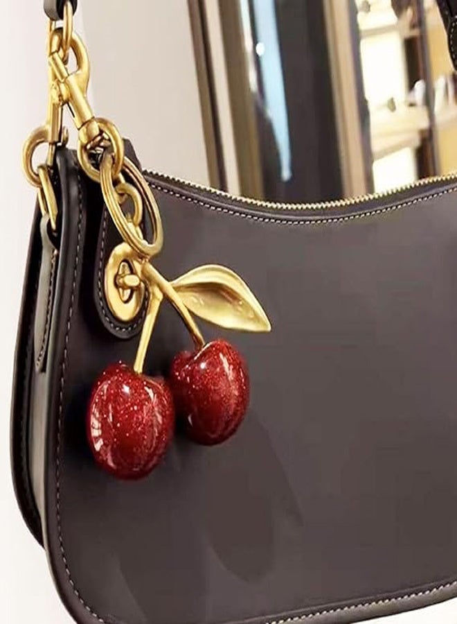 general Glitter Cherry Bag Charm with KeyRing and Clip Sparkling Resin Metal Accessory for Purses and Bags - Image 4
