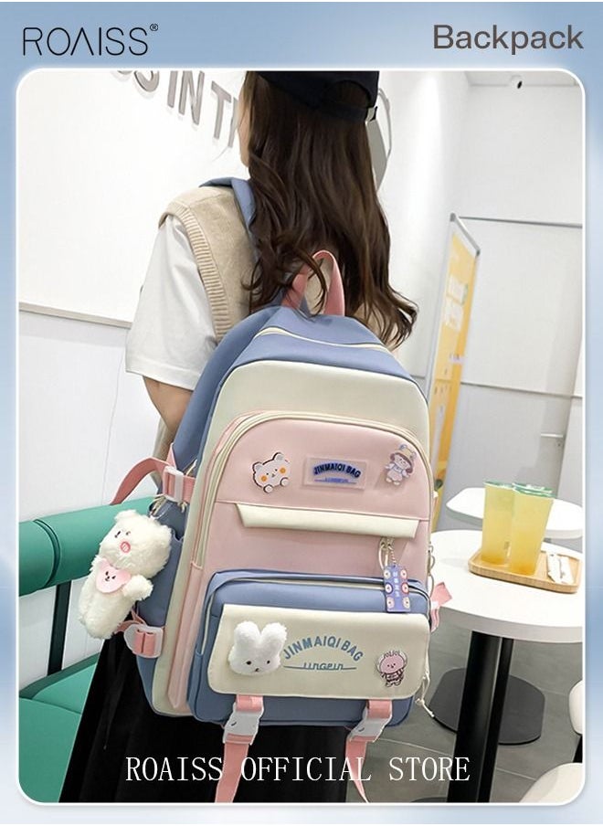 roaiss - 5-Piece Set of Backpack Multifunctional Fashion Women's New Oxford Cloth Pack Junior High School Student Bag Girls School Bags Set Backpacks with Pendant Lunch Bag Pencil Case Handbag Coin Purse for Teen Girls School Backpack - Image 1