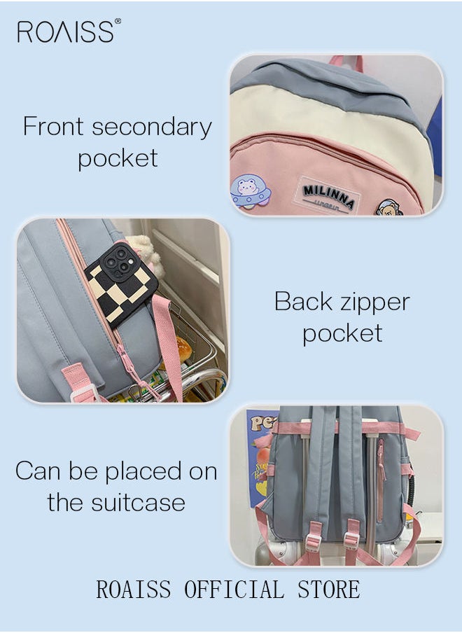 roaiss - 5-Piece Set of Backpack Multifunctional Fashion Women's New Oxford Cloth Pack Junior High School Student Bag Girls School Bags Set Backpacks with Pendant Lunch Bag Pencil Case Handbag Coin Purse for Teen Girls School Backpack - Image 1