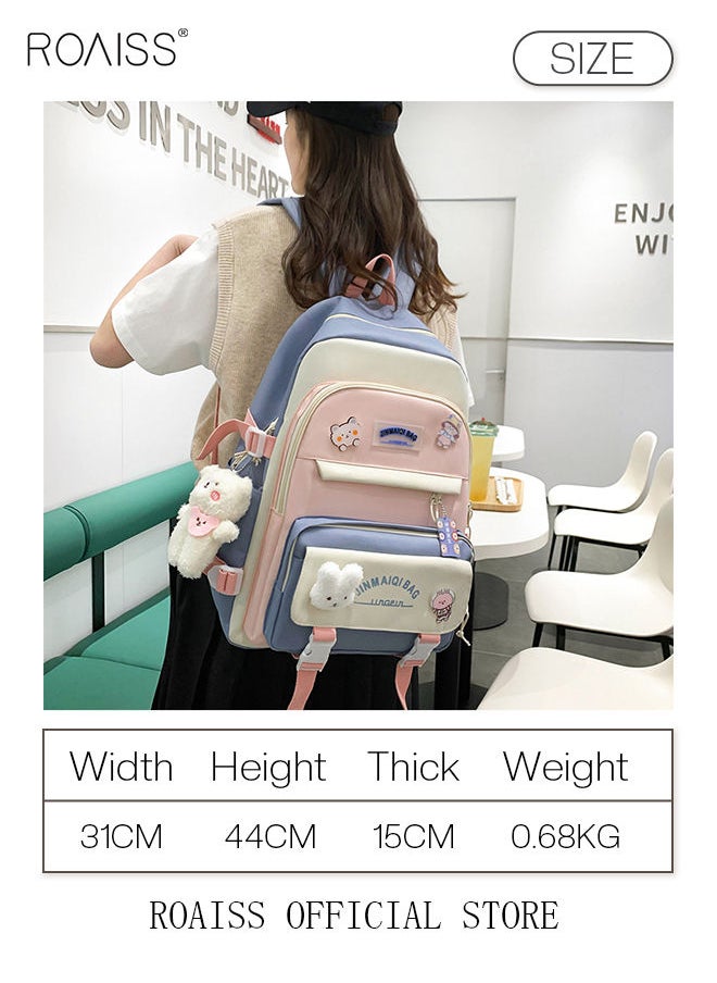 roaiss - 5-Piece Set of Backpack Multifunctional Fashion Women's New Oxford Cloth Pack Junior High School Student Bag Girls School Bags Set Backpacks with Pendant Lunch Bag Pencil Case Handbag Coin Purse for Teen Girls School Backpack - Image 1
