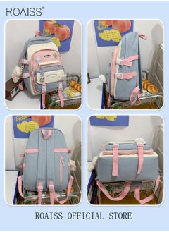 roaiss 5-Piece Set of Backpack Multifunctional Fashion Women's New Oxford Cloth Pack Junior High School Student Bag Girls School Bags Set Backpacks with Pendant Lunch Bag Pencil Case Handbag Coin Purse for Teen Girls School Backpack  - Image 4