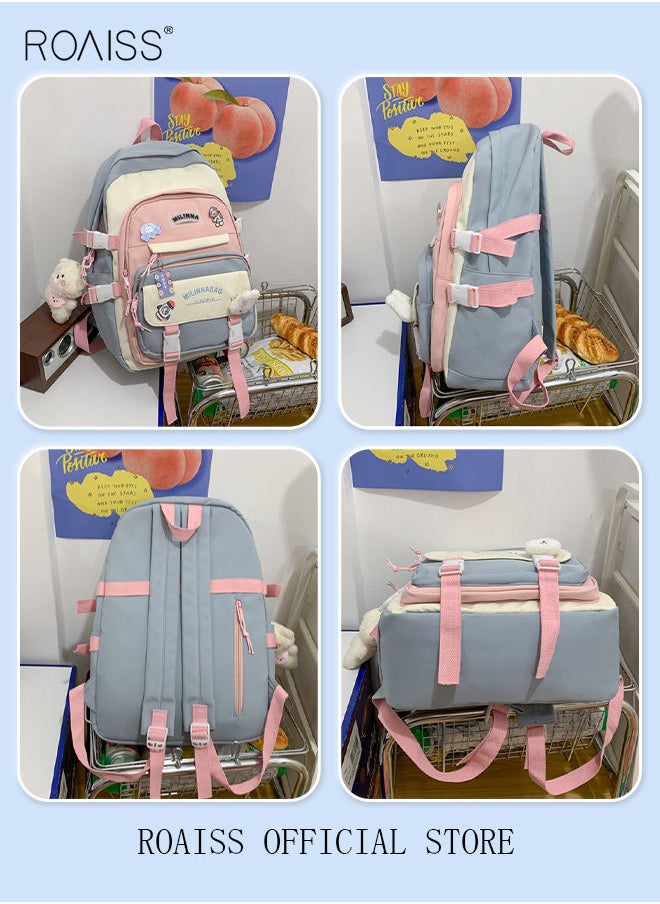 roaiss - 5-Piece Set of Backpack Multifunctional Fashion Women's New Oxford Cloth Pack Junior High School Student Bag Girls School Bags Set Backpacks with Pendant Lunch Bag Pencil Case Handbag Coin Purse for Teen Girls School Backpack - Image 1