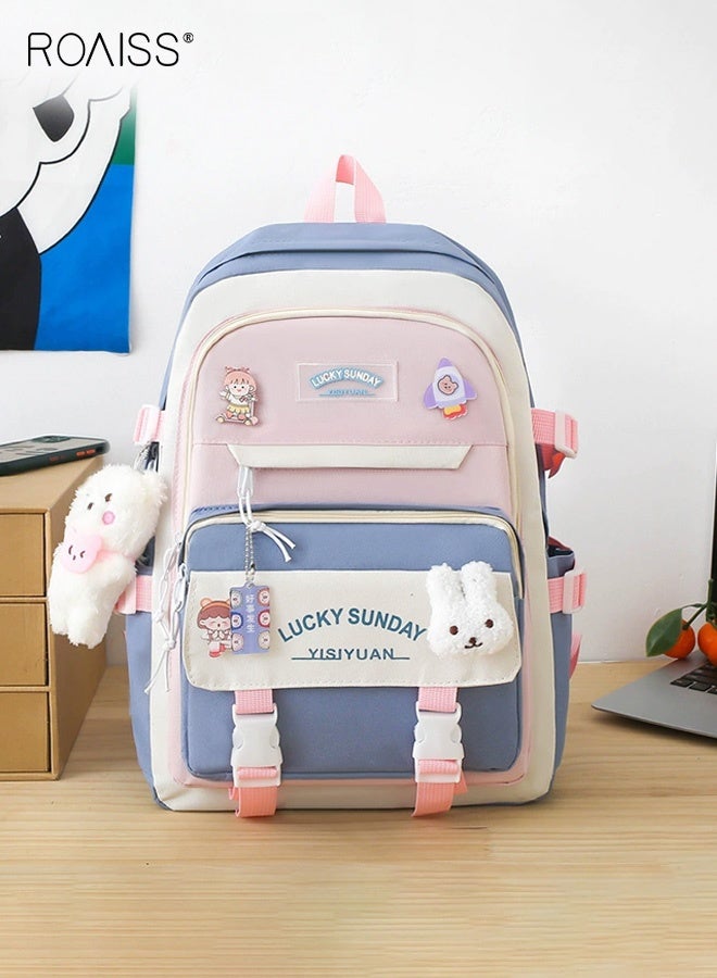 roaiss 5-Piece Set of Backpack Multifunctional Fashion Women's New Oxford Cloth Pack Junior High School Student Bag Girls School Bags Set Backpacks with Pendant Lunch Bag Pencil Case Handbag Coin Purse for Teen Girls School Backpack - Image 3