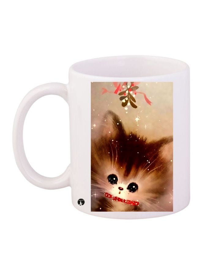 RYN Kitten Printed Coffee Mug White/Brown/Red 11ounce