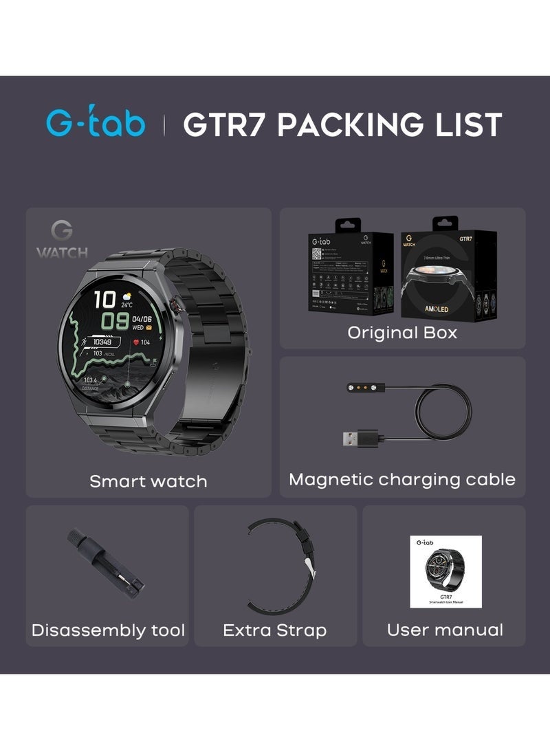 G-Tab GTR7 Smartwatch AMOLED Display Bluetooth Calling Health Monitor Ultra Thin 7.0mm Design AI Voice Assistant Full Touch Screen Fitness Tracker with Sleep Tracking Heart Rate Monitor Long Battery 30 Days Standby Compatible with Android iOS - Image 5