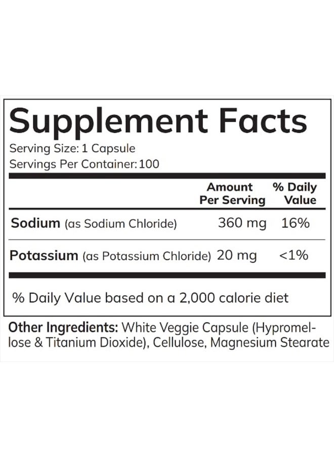 Electrolyte Supplement (No Iodine) – Muscle Cramp Prevention, Rapid Rehydration -100 Easy to Swallow Veggie Capsules