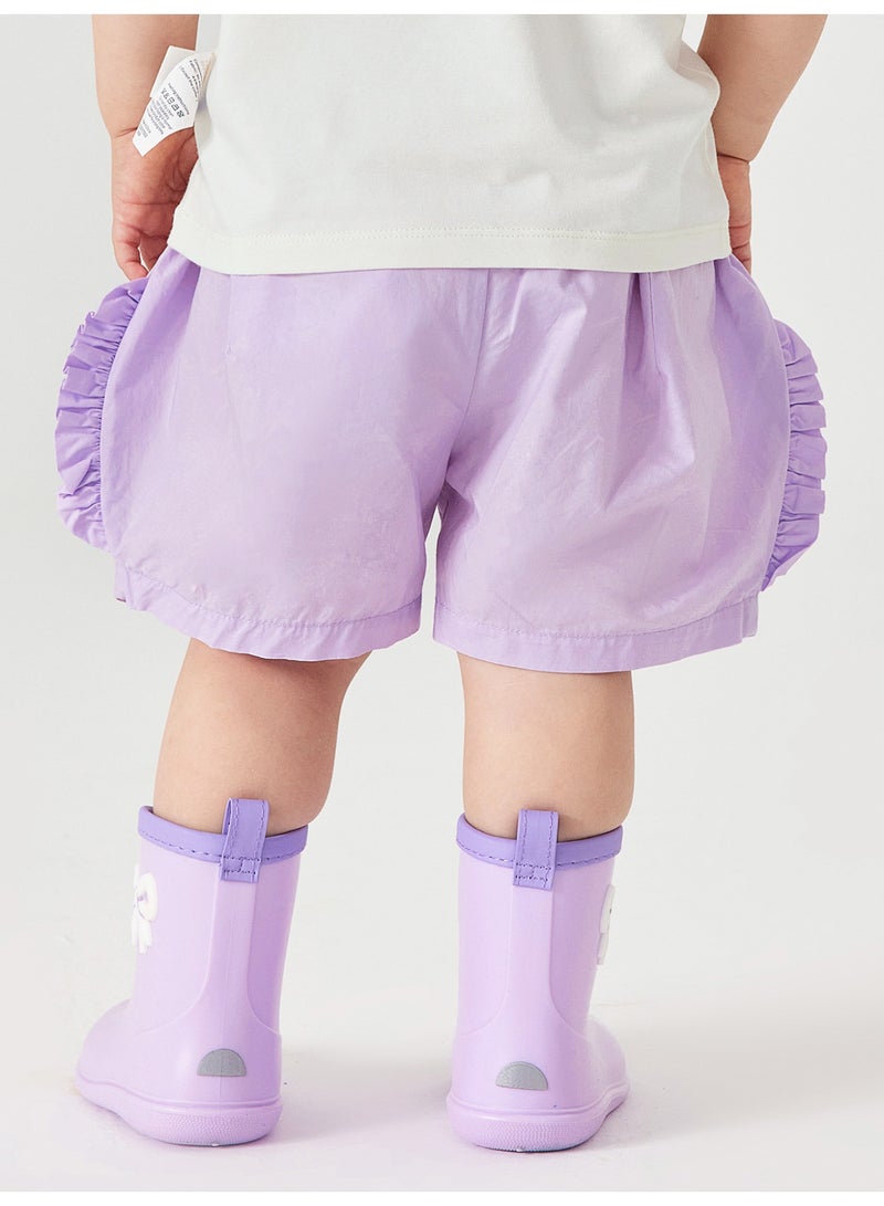 ميني بالا شورت فقارية لفتيات صغيرات عادي بحيز مرن بنقوش جذابة ناعمة وقابلة للتنفس وخفيفة الوزن ومريحة لأسلوب الأناقة الصيفية المتدفقة والمرونة للارتداء اليومي للفتيات - Image 3