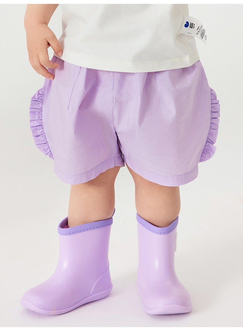 ميني بالا شورت فقارية لفتيات صغيرات عادي بحيز مرن بنقوش جذابة ناعمة وقابلة للتنفس وخفيفة الوزن ومريحة لأسلوب الأناقة الصيفية المتدفقة والمرونة للارتداء اليومي للفتيات - Image 1