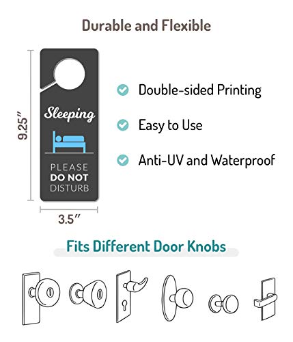 Fun-Plus Sleeping Sign for Door, 2 Pack (Printed on Both Sides), 9.3″x3.5″ PVC Plastic, Naps, Napping, Do not Ring Bell, Baby Sleeping, Do Not Disturb - Image 2