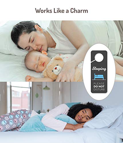 Fun-Plus Sleeping Sign for Door, 2 Pack (Printed on Both Sides), 9.3″x3.5″ PVC Plastic, Naps, Napping, Do not Ring Bell, Baby Sleeping, Do Not Disturb - Image 4