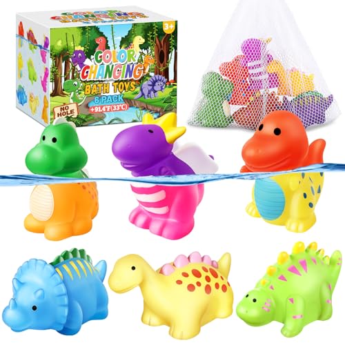 MACALOCA Color Changing No Hole Toddler Bath Toys for Kids Ages 13 48 Easter Egg Fillers Easter Basket Stuffers Dinosaur Bath Toys Toddlers 24 Dinosaur Toys Bathtub Water Toys with Drying Bag - Image 1
