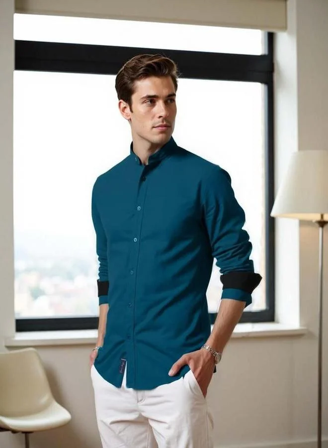 Dennis Lingo Dennis lingo Men Solid Mandarin Collar Casual Shirt