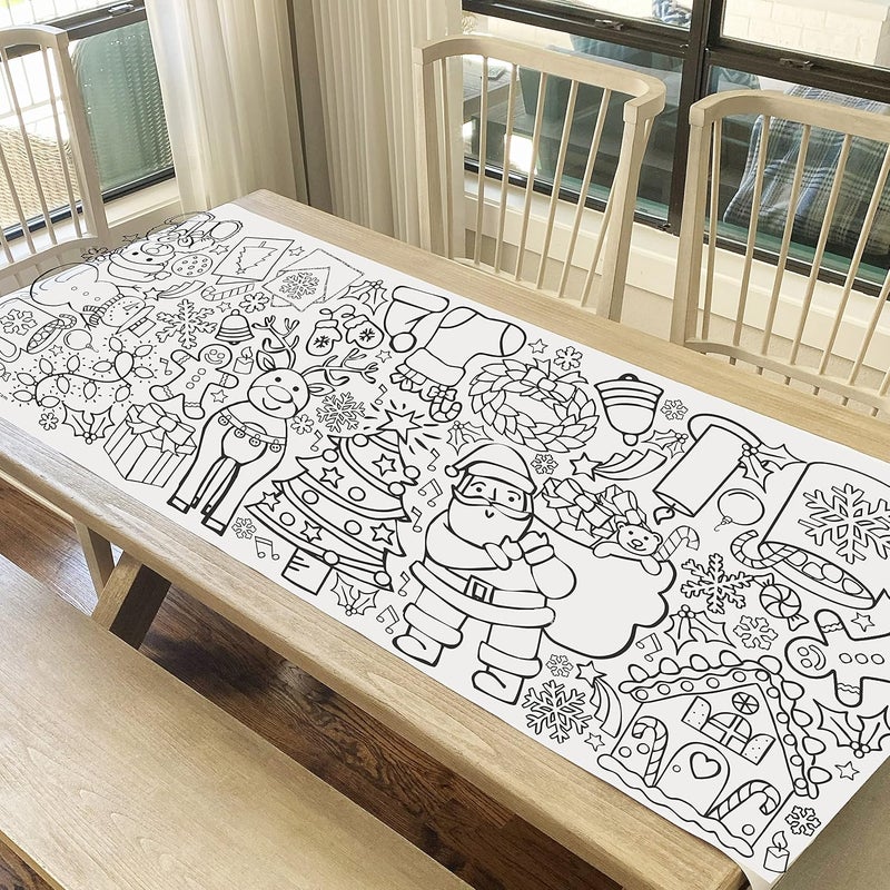 Tiny Expressions Christmas Coloring Tablecloth for Kids | Rolled, No Creases 30" x 72" Giant Coloring Poster to Color On | Christmas Activities for Kids - Image 2