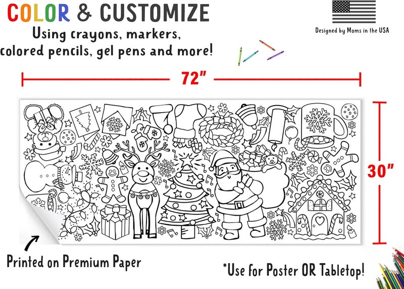 Tiny Expressions Christmas Coloring Tablecloth for Kids | Rolled, No Creases 30" x 72" Giant Coloring Poster to Color On | Christmas Activities for Kids - Image 3