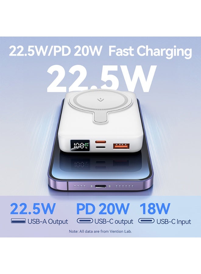 VENTION 10000mAh Magnetic Wireless Power Bank (USB-C + Lightning + USB-C + USB-A +Wireless) 22.5W White LED Display Type Model # FHTW0 - Image 5