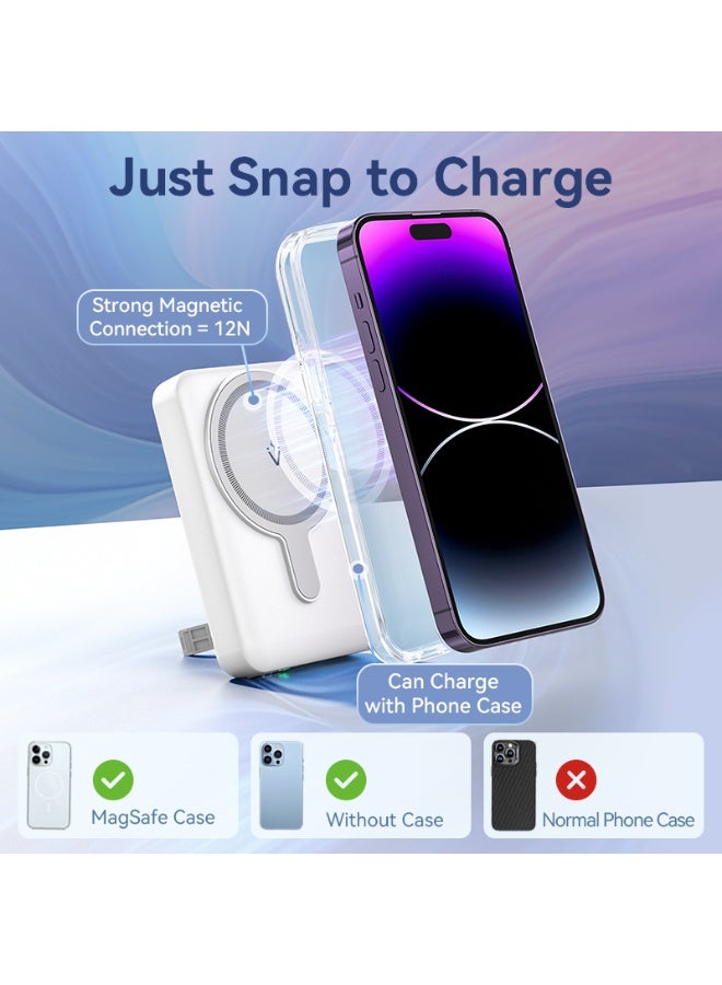 VENTION 10000mAh Magnetic Wireless Power Bank (USB-C + Lightning + USB-C + USB-A +Wireless) 22.5W White LED Display Type Model # FHTW0 - Image 4