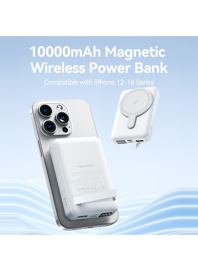 VENTION 10000mAh Magnetic Wireless Power Bank (USB-C + Lightning + USB-C + USB-A +Wireless) 22.5W White LED Display Type Model # FHTW0 - Image 2