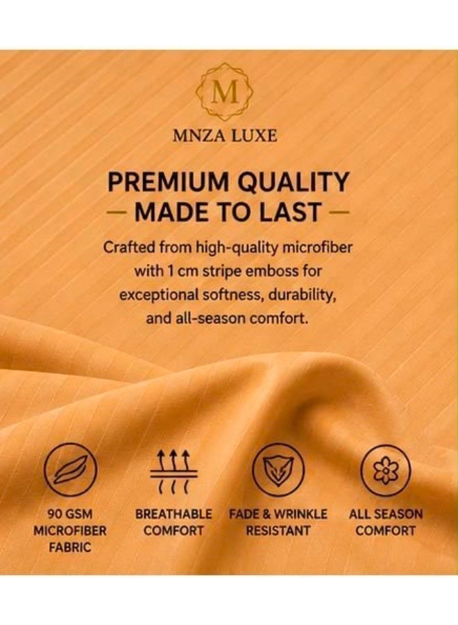 MNZA LUXE طقم ملاءة سرير مايكروفايبر مخططة بخطوط 1 سم، ملاءة سرير مطاطية واحدة + غطاءا وسادتين | فائقة النعومة، قابلة للتنفس ومقاومة للتجاعيد | ذهبي - Image 5