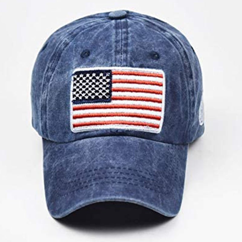 IZUS Women's Washed Baseball-Hats American-Flag Distressed-Cotton Dad-Hat USA-Flag Embroidered for Unisex Small/Medium Navy - Image 4