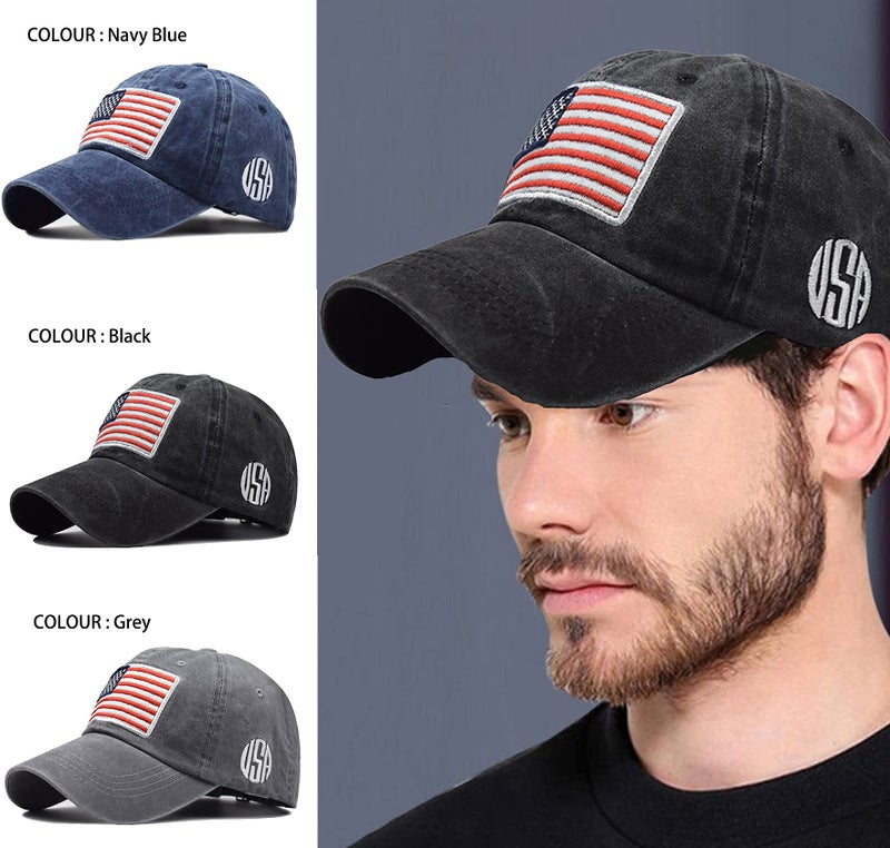 IZUS Women's Washed Baseball-Hats American-Flag Distressed-Cotton Dad-Hat USA-Flag Embroidered for Unisex Small/Medium Navy - Image 2