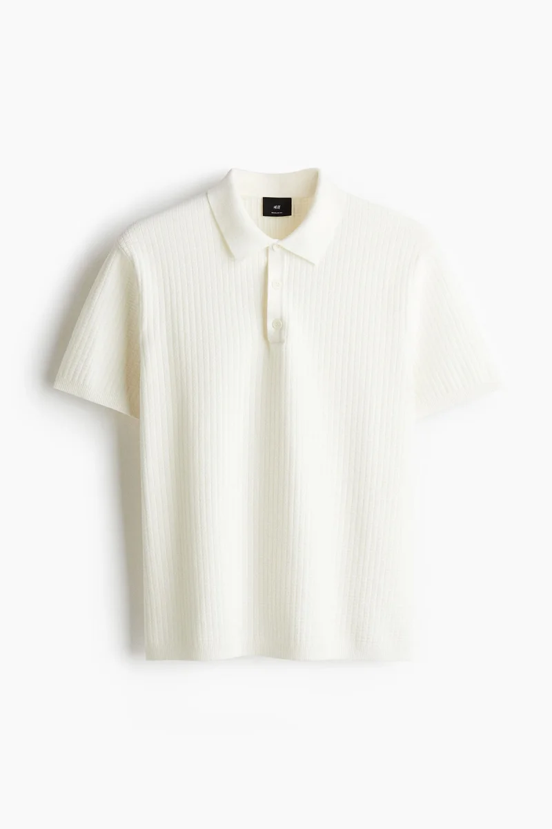 H&M Regular Fit Textured-knit polo shirt