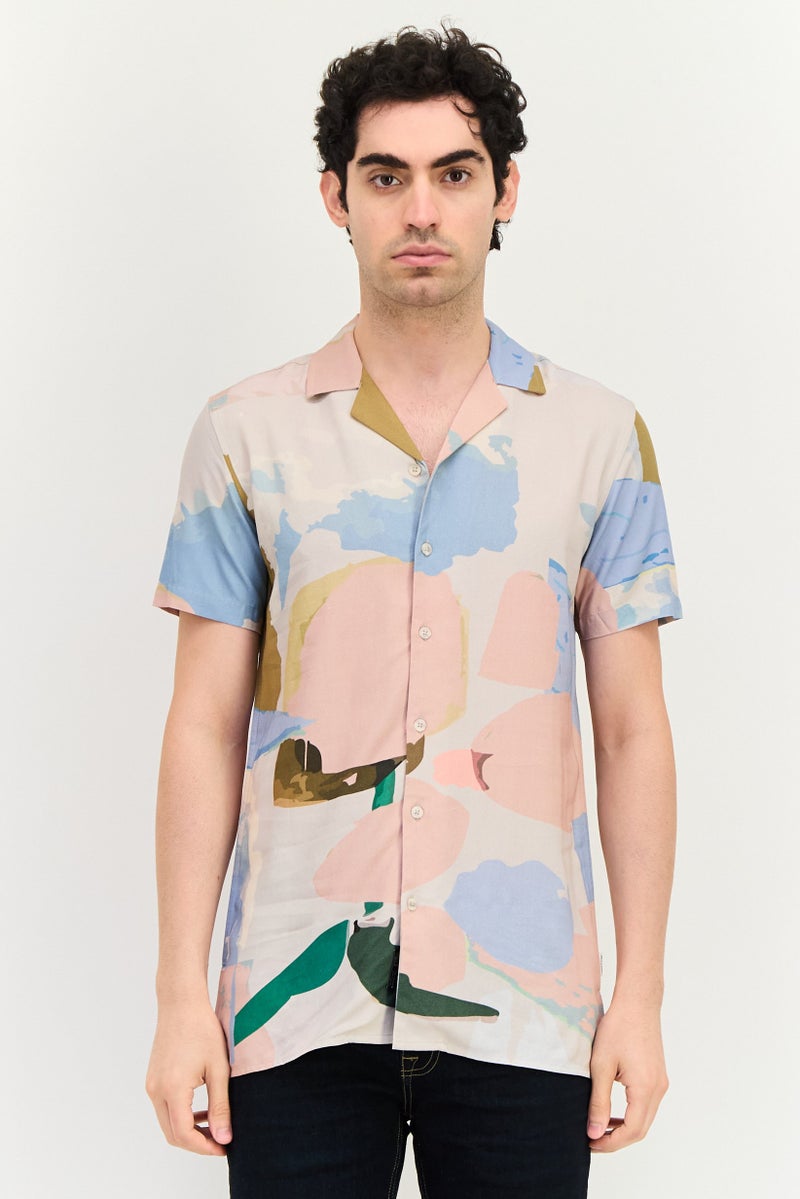 JACK & JONES قميص رجالي مريح بقصة مريحة بأكمام قصيرة بتصميم مطبوع، متعدد الألوان - Image 1