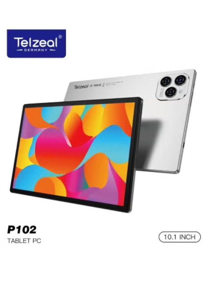 Telzeal P102 Tablet, 10.1-Inch Android 13, 8GB RAM, 512GB Storage, Dual SIM 4G LTE + Wi-Fi, 10000mAh Battery, Dual Camera, Bluetooth, Keyboard & Wireless Mouse Bundle – Silver - Image 1