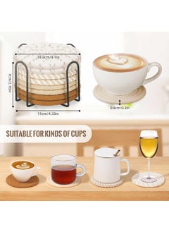 Zibuyu ZIBUYU® 8Pcs Coaster Set with a Metal Coaster Organizer Holder, 4.3 Inches Creative Cotton Rope Woven Coasters, Minimalist Tea Coaster Handicraft Coasters for Dining Table for Hot Pots - 4 Color  - Image 2