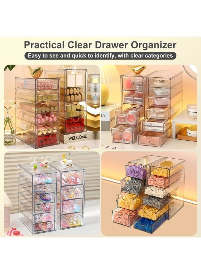 UDUK Acrylic Drawer Organizer with 10 Drawers, 2 Set Craft Organizers and Storage, Clear Storage Drawers, Desk Drawer Organizer for Vanity, Office Supplies, Jewelry, Pen - Image 4