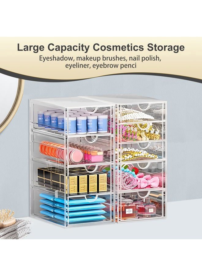 UDUK Acrylic Drawer Organizer with 10 Drawers, 2 Set Craft Organizers and Storage, Clear Storage Drawers, Desk Drawer Organizer for Vanity, Office Supplies, Jewelry, Pen - Image 2