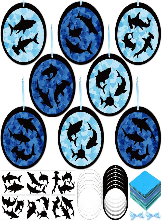 Tinlade 24 Set Summer Shark Crafts Under The Sea Shark Tissue Paper Suncatcher Craft Kit DIY Beach Ocean Animal Hanging Ornaments Make Your Own Window Decor Summer Classroom Party Decoration Supplies - Image 1