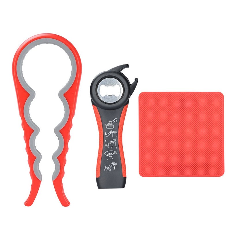 Latest Jar Opener and Bottle Opener with Silicone Jar Gripper to Remove Stubborn Lids Pull Tabs and BottlesDesigned for Weak HandsSeniors Arthritis  Ideal for Elderly and Children Red and Black