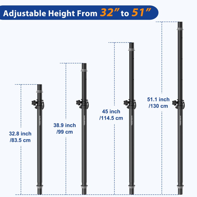 Vondynote Set of 2 Speaker Poles for Subwoofer Extended Speaker Pole Only Fits Subwoofers with 35mm Pole Mount, 32.8"-51.1" Height Adjustable - Image 3