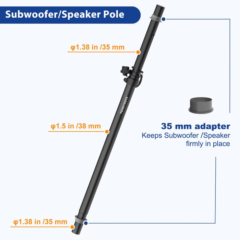 Vondynote Set of 2 Speaker Poles for Subwoofer Extended Speaker Pole Only Fits Subwoofers with 35mm Pole Mount, 32.8"-51.1" Height Adjustable - Image 2
