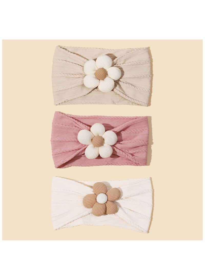 ILovhaprty 3 Pcs Baby Flower Headbands Baby Headbands Soft Hairbands Hair Accessories for Newborn Infant Toddler Kids Pink Beige Khaki - Image 1