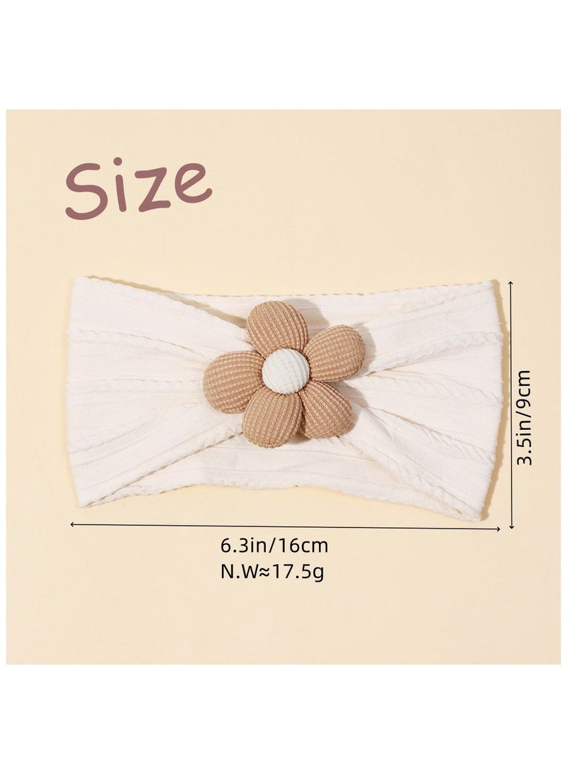 ILovhaprty 3 Pcs Baby Flower Headbands Baby Headbands Soft Hairbands Hair Accessories for Newborn Infant Toddler Kids Pink Beige Khaki - Image 3