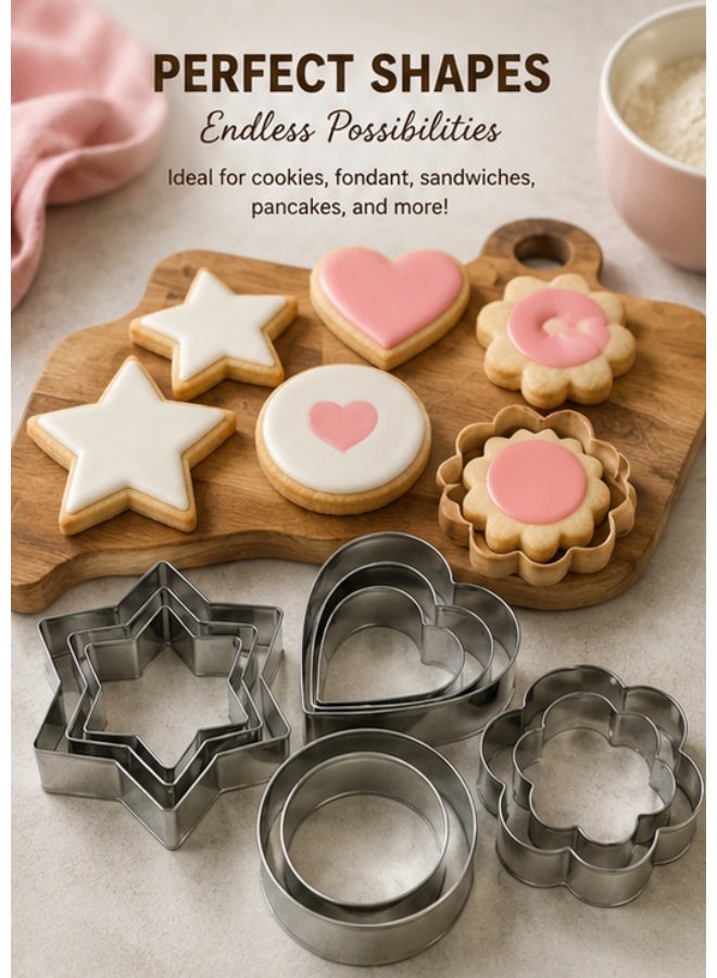 4-Piece Stainless Steel Cookie Cutter Set – Assorted Shape Biscuit, Pastry & Fondant Cutters for Cookies, Dough, Cake Decorating, Sandwiches, Fruits & Vegetables - Image 2