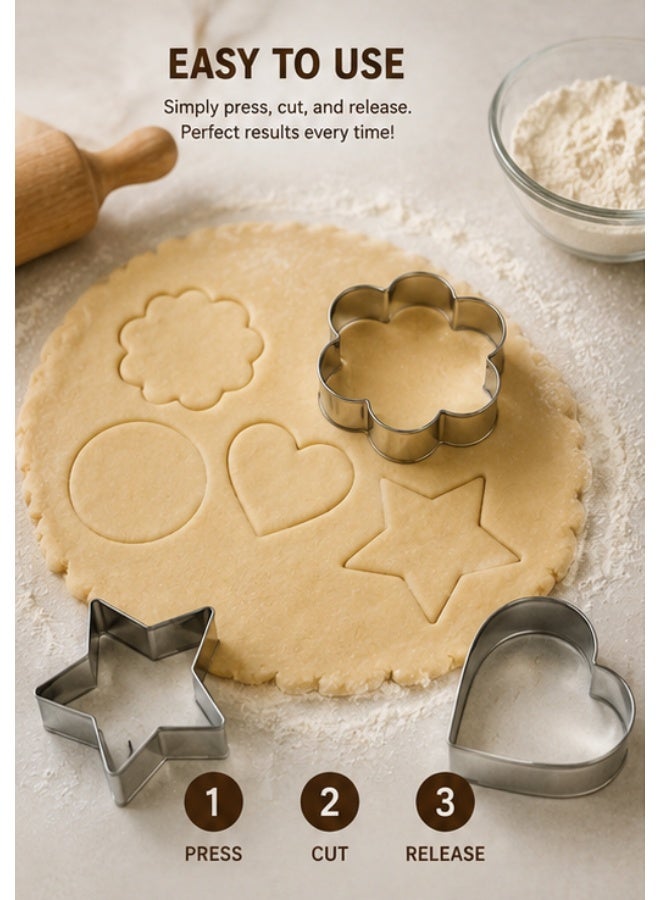 4-Piece Stainless Steel Cookie Cutter Set – Assorted Shape Biscuit, Pastry & Fondant Cutters for Cookies, Dough, Cake Decorating, Sandwiches, Fruits & Vegetables - Image 3