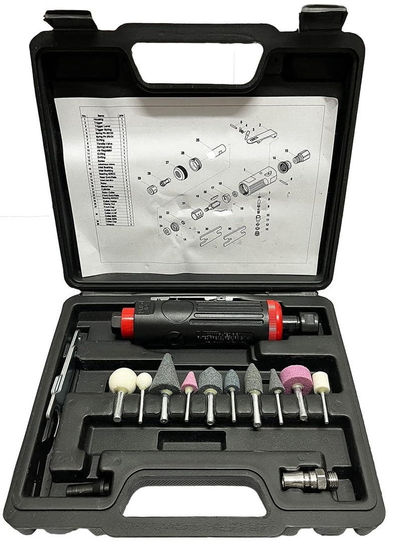 Inditrust High-Speed Polishing Pneumatic Die Grinder in a BOX with 10 pc stone Micro Air Die Grinder Tools Great Grinding Gas Tire Grinding Machine Polishing Machine - Image 1