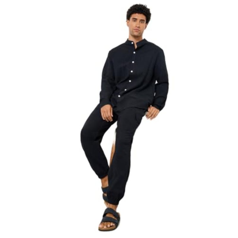 Men Solid Pocket Detail Shirt and Pants Co-Ords, Black, S - Image 1