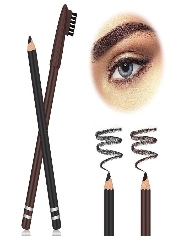 Calitate24 Eyebrow Pencil Black Eyebrow Filling Pen with Brush, 2-1 Black and Brown Brow Define Pencil Brush Waterproof, Sweat Proof Eyeliner Shaping and Filling Pencil Eye Makeup Tools, Pack of 2 - Image 1