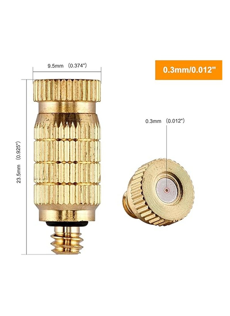 High Pressure Atomizer Nozzle, Garden Brass Misting Nozzles for Outdoor Cooling System, Landscaping, Greenhouse Irrigation, Air Humidification, Anti-Drip Fogging Spray Head, 0.3mm, 20 Pcs