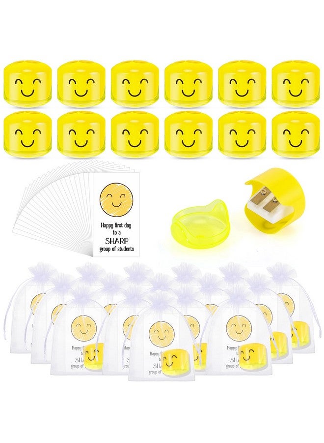 Maitys 50 Sets Motivational Gifts Smile Face Pencil Sharpeners Crayon Sharpener Inspirational Card Organza Bag Stocking Stuffers For Class From Christmas Student Gifts Teacher - Image 1