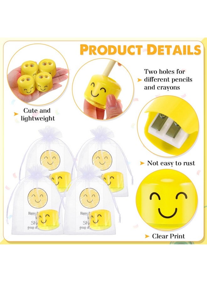 Maitys 50 Sets Motivational Gifts Smile Face Pencil Sharpeners Crayon Sharpener Inspirational Card Organza Bag Stocking Stuffers For Class From Christmas Student Gifts Teacher - Image 3
