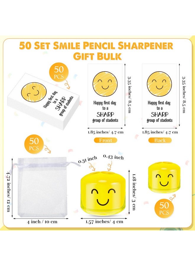 Maitys 50 Sets Motivational Gifts Smile Face Pencil Sharpeners Crayon Sharpener Inspirational Card Organza Bag Stocking Stuffers For Class From Christmas Student Gifts Teacher - Image 2