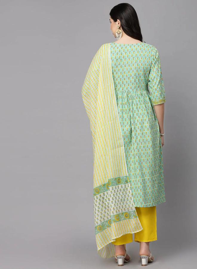 Desiqlo Green Floral Printed Rayon Kurta with Pants and Dupatta Set - Image 3