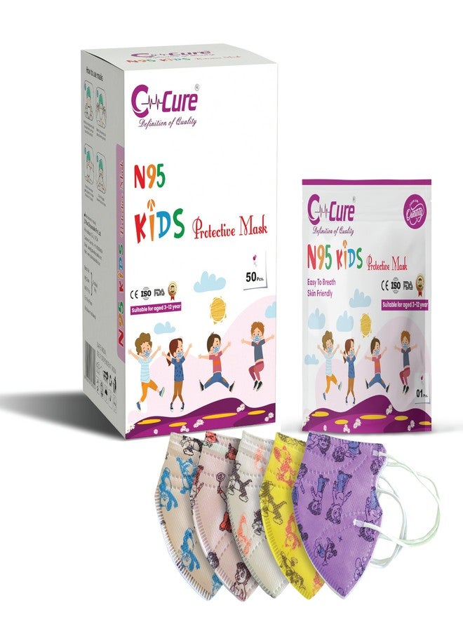 C-Cure® Kids N95 Mask For 8-12 Years Reusable 5 Layer Face Mask For Boys And Girls Mask N95 Mask For Kids Disposable Masks Use And Throw Masks For Kids (Pack Of 50, Multicolor) - Image 1
