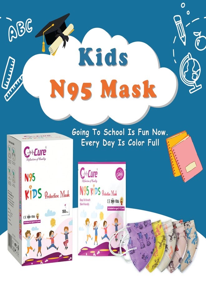 C-Cure® Kids N95 Mask For 8-12 Years Reusable 5 Layer Face Mask For Boys And Girls Mask N95 Mask For Kids Disposable Masks Use And Throw Masks For Kids (Pack Of 50, Multicolor) - Image 4