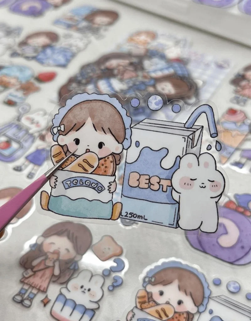 Kağıt Gemi Dükkan Paper Ship Shop Cute Girl and Cute Friends Large Size 27 Piece Transparent Blue Package Pet Sticker / Decal